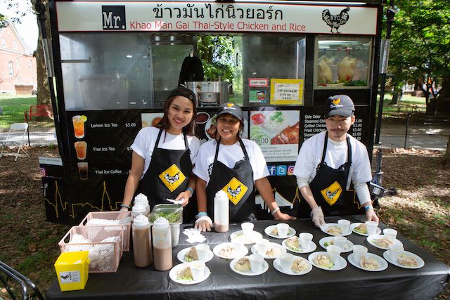 The proprietors of the Mr. Khao Man Gai food cart, onsite competing at the Vendys.